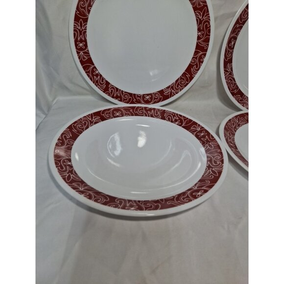 Corelle Bandhani Dinner Plates 10 1/4" Diameter, Set of 4 , Red Trim, - Picture 3 of 5